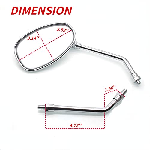 MZS Cruiser Motorcycle Mirrors Chrome, Touring Rear View Side Mirror Adjustable Compatible with Fury Interstate Magna Nighthawk Rebel 250 300 500 CMX Sabre Shadow Stateline Valkyrie VTX1300 VTX1800