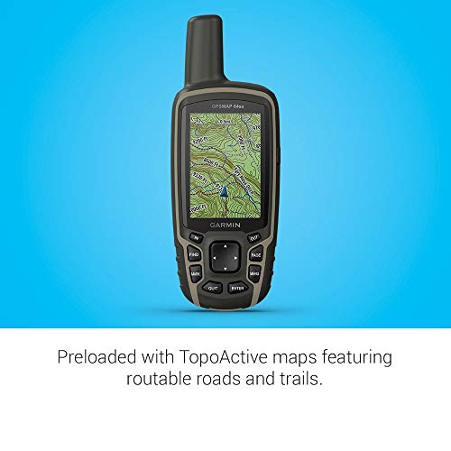 Garmin GPSMAP 64sx, Handheld GPS with Altimeter and Compass, Preloaded With TopoActive Maps, Black/Tan