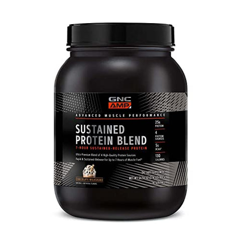 GNC AMP Sustained Protein Blend| Targeted Muscle Building and Exercise Formula | 4 Protein Sources with Rapid & Sustained Release | Gluten Free |28 Servings | Chocolate Milkshake