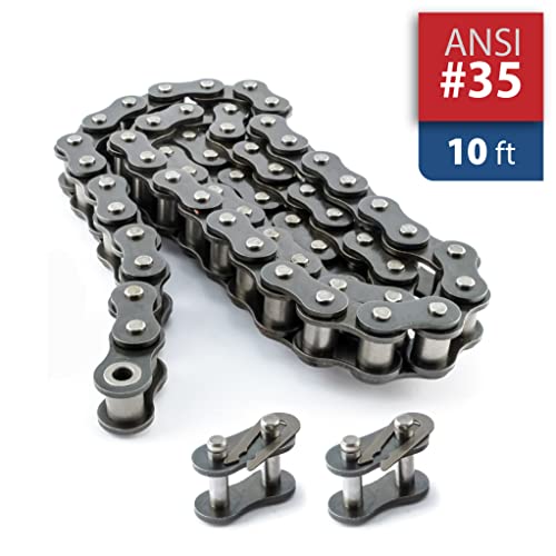 PGN #35 Roller Chain - 10 Feet + 2 Free Connecting Links - Carbon Steel Chains for Bycicles, Mini Bikes, Motorcycles, Go-Karts, Home and Industrial Machinery - 319 Links