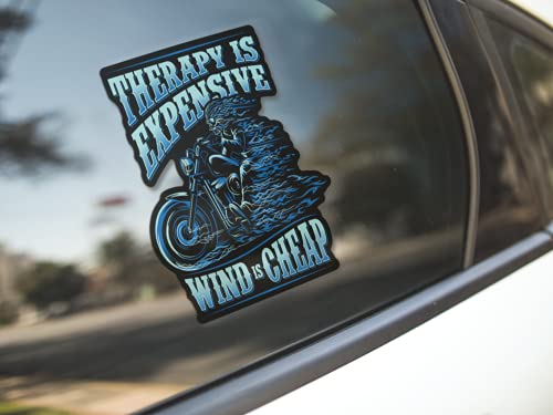 Therapy is Expensive, Wind is Cheap 7 Inch Decal for Motorcycle, Cars, Trucks, Motorcycles, Boats & Laptops (1-Pack)