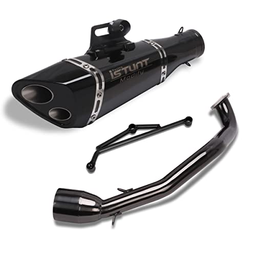 KAJIMOTOR Exhaust Muffler Pipe System for GY6 Engine 125cc 150cc Scooters Moped ATV Full Slip on Exhaust Header Pipe Silencer Black Double Hole