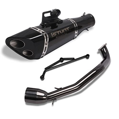 KAJIMOTOR Exhaust Muffler Pipe System for GY6 Engine 125cc 150cc Scooters Moped ATV Full Slip on Exhaust Header Pipe Silencer Black Double Hole