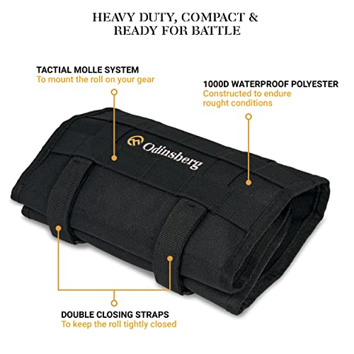 Heavy duty motorcycle tool roll bag - Tools NOT included - Empty small tool bag and roll up wrench organizer tool pouch with elastic loops, pocket MOLLE webbing to wrap tool kit for MC bike ATV UTV