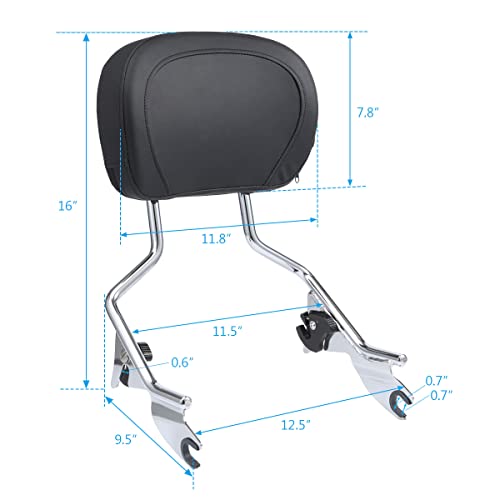 Detachable Rear Passenger Sissy Bar Backrest Pad for Harley Road Glide Street Touring Road King Electra Glide 2009-2022 (chrome)
