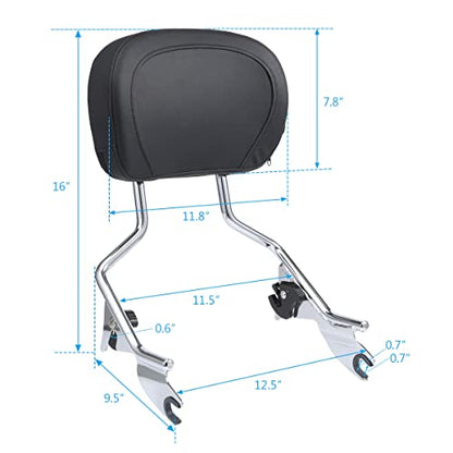 Detachable Rear Passenger Sissy Bar Backrest Pad for Harley Road Glide Street Touring Road King Electra Glide 2009-2022 (chrome)