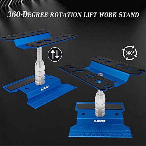 GLOBACT RC Car Repair Work Stand Repair Tool Set 360 Degree Rotation and 521 PCS RC Screws Kit and RC Screwdrivers and Screws Pallet Kit for 1/8 1/10 1/12 1/16 1/18 RC Car Truck Crawler (Blue)