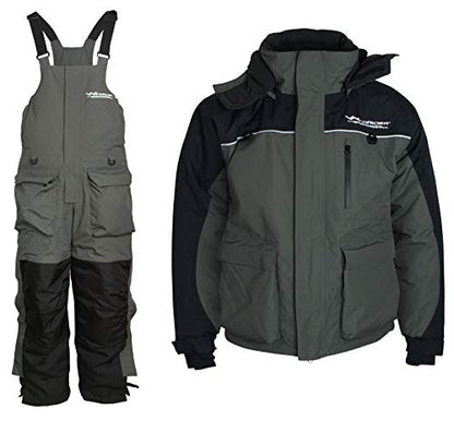 WindRider Ice Fishing Suit | Insulated Bibs and Jacket | Flotation | Tons of Pockets | Adjustable Inseam | Reflective Piping | Waterproof Gear for Ice Fishing and Snowmobiling (Medium)