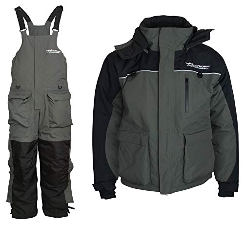 WindRider Ice Fishing Suit | Insulated Bibs and Jacket | Flotation | Tons of Pockets | Adjustable Inseam | Reflective Piping | Waterproof Gear for Ice Fishing and Snowmobiling (Medium)