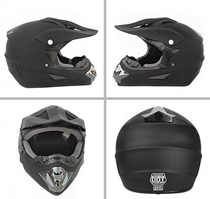 Motocross Helmet,Youth Kids Trend Full Face Helmet,ATV Motorcycle Helmet,Dirt Bike Downhill Off-Road Mountain Bike Helmet,DOT Certified,4-Piece Set (Black, M)