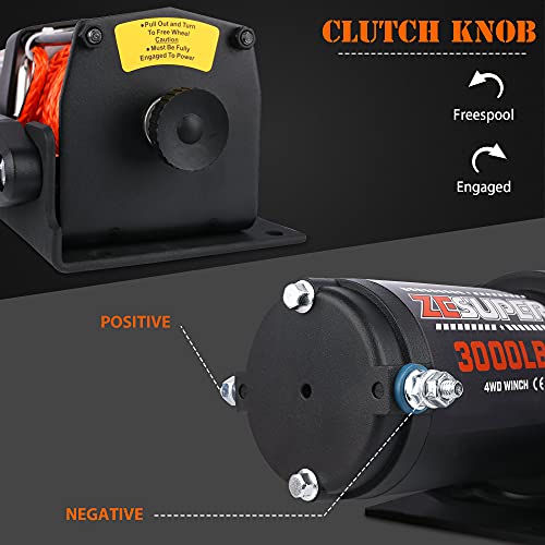 ZESUPER 3000 lb 12V DC Electric Winch for Towing ATV/UTV Off Road with Wireless Remote New Synthetic Rope Mounting Bracket