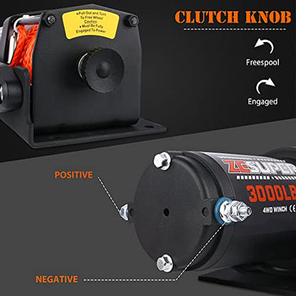 ZESUPER 3000 lb 12V DC Electric Winch for Towing ATV/UTV Off Road with Wireless Remote New Synthetic Rope Mounting Bracket