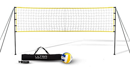Ultra Sporting Goods Volleyball Net - Includes 32x3 Feet Regulation Size Net, 8.5-Inch PU Volleyball, Carrying Bag, Boundary Lines, Steel Poles & Pump - Height Adjustable for Men, Women & Co-Ed Games