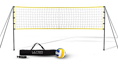 Ultra Sporting Goods Volleyball Net - Includes 32x3 Feet Regulation Size Net, 8.5-Inch PU Volleyball, Carrying Bag, Boundary Lines, Steel Poles & Pump - Height Adjustable for Men, Women & Co-Ed Games