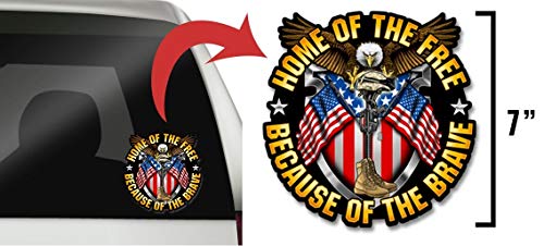 Skull Society Home of The Free, Because of The Brave - 7 inch Patriotic All Weather Decal Sticker for Cars, Trucks, Motorcycles & Laptops - Sticks to All Flat Surfaces Including Car Windows (1-Pack)