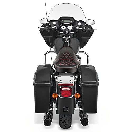Low-Profile Seats Rider Passenger Pillion Leather Seat for Harley 2009-2022 Touring Road King Ultra CVO Limited Street Glide Road Glide models [Two Peice Driver & Passenger Seat, Red Stitching]