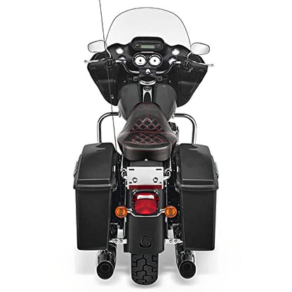 Low-Profile Seats Rider Passenger Pillion Leather Seat for Harley 2009-2022 Touring Road King Ultra CVO Limited Street Glide Road Glide models [Two Peice Driver & Passenger Seat, Red Stitching]