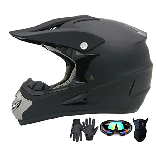 Motocross Helmet,Youth Kids Trend Full Face Helmet,ATV Motorcycle Helmet,Dirt Bike Downhill Off-Road Mountain Bike Helmet,DOT Certified,4-Piece Set (Black, M)