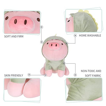 MINISO 12'' Sitting Piglet Stuffed Animals Plush Kawaii Body Pillow, Pig Cute Soft Plushies, Piglet Plush Throw Pillow Doll Plush Toys Valentine's Day Gift for Boy Girl Kids Children (Dinosaur Hoodie)