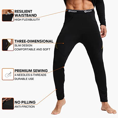 Thermal Underwear for Men, CL convallaria Long Johns Winter Hunting Gear Sport Base Layer Top and Bottom Set Midweight Black L