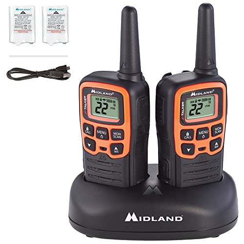 Midland - X-TALKER T51VP3, 22 Channel FRS Two-Way Radio - Extended Range Walkie Talkies, 38 Privacy Codes, NOAA Weather Alert (Pair Pack) (Black/Orange)
