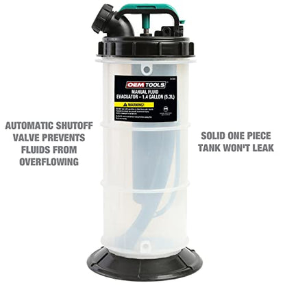 OEMTOOLS 24389 5.6 Quarts (1.4 Gallons) Manual Fluid Extractor, Fluid Extractor Pump, Oil Extractor Vacuum, Auto Oil Extractor