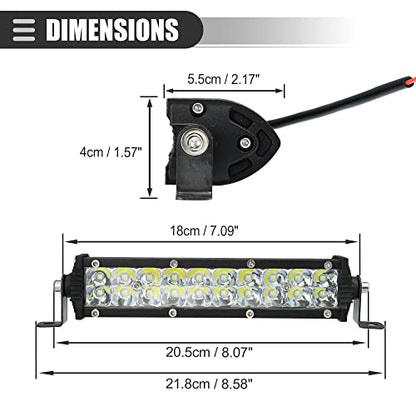 Motoforti Universal LED Light Bar, Flood Spot Combo Driving Working Fog Lights, for Car Rack Bumper, for Off-road Pickup Trucks, 7 Inch 20 LED 60W 12-24V, Aluminium, Black