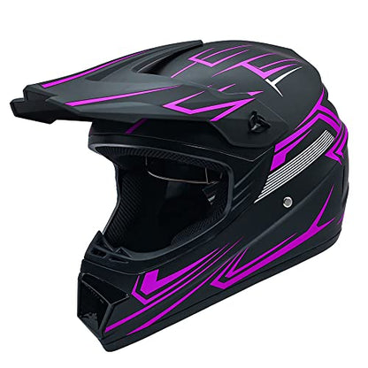 Motocross Helmet Fashion Youth Dirt Bike Helmet Unisex-Adult ATV Off-Road Mountain Bike Motorcycle Red Helmet DOT Approved (Purple-S)