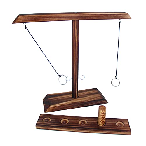 Cling Ring Toss Game for Adults and Kids ( Large Size and Screw Fixed ), Handcrafted Wooden Ring Toss with Shot Ladder for Indoor or Outdoor Interactive Activity Games