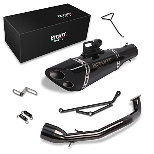 KAJIMOTOR Exhaust Muffler Pipe System for GY6 Engine 125cc 150cc Scooters Moped ATV Full Slip on Exhaust Header Pipe Silencer Black Double Hole