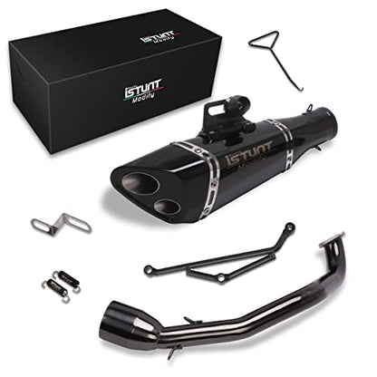 KAJIMOTOR Exhaust Muffler Pipe System for GY6 Engine 125cc 150cc Scooters Moped ATV Full Slip on Exhaust Header Pipe Silencer Black Double Hole