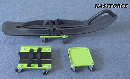 KASTFORCE KF2014 Snowmobile Dolly Heavy Duty V-Slide with 2.5” PVC Swivel Casters and Rubber Pad Protecting Skis and 2 Pairs of Heavy Duty Straps Firmly Attaching on Skis