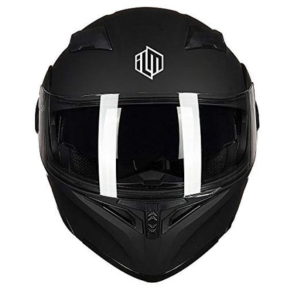 ILM Motorcycle Dual Visor Flip up Modular Full Face Helmet DOT 6 Colors Model 902 (L, Matte Black)