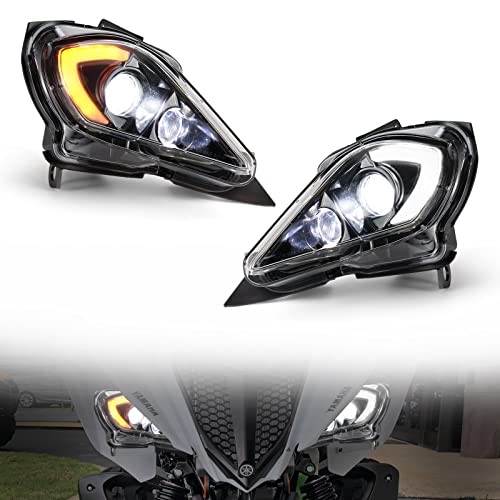 A & UTV PRO LED Headlights Assembly Kit for 2006-2022 Yamaha YFZ 450 YFZ450R YFZ450X Wolverine 450 350, Raptor 250 350 Raptor 700 Accessories,LED Head Lamp High-Low Beam Turn Signal DRL Lights