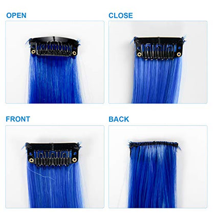 BEAHOT 32 PCS Colored Clip in Hair Extensions 20 Inch Rainbow Long Straight Hairpieces Clip in Synthetic, Halloween Cosplay Dress Up Fashion Party Christmas New Year Gift for Women Kids Girls