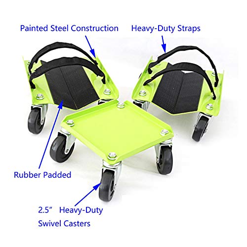 KASTFORCE KF2014 Snowmobile Dolly Heavy Duty V-Slide with 2.5” PVC Swivel Casters and Rubber Pad Protecting Skis and 2 Pairs of Heavy Duty Straps Firmly Attaching on Skis