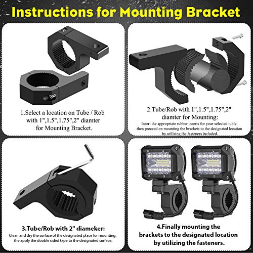 SUZCO 4INCH 60W 3-Row Offroad Led Work Light Bar Driving Wiring Harness Switch KIT/COMBO, Spot/Flood/Combo Lightbar Waterproof 12V 24V with Mounting Bracket Tube Clamp 1"/1.5"/1.75"/2" For 4x4 ATV UTV