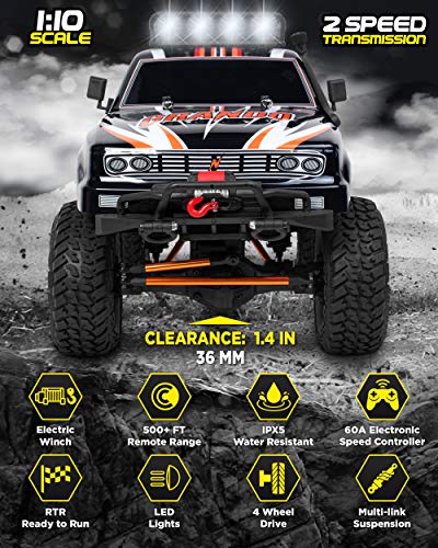 LAEGENDARY RC Crawler - 4x4 Offroad Crawler Remote Control Truck for Adults - RC Car, RC Rock Crawler, Fast Speed, Electric, Hobby Grade Car - 1:10 Scale, Brushed, Red - Orange