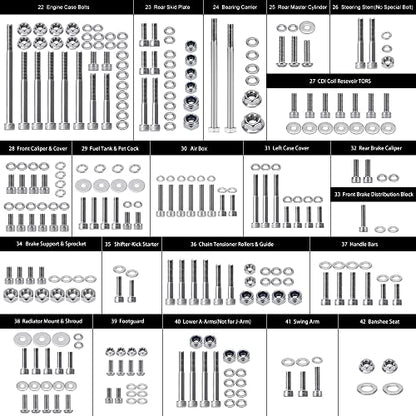PTNHZ 304 Stainless Steel 662 Piece Polished Bolt Screw Kit Fastener Nut Gasket Washer Set Compatible For YAMAHA YFZ350 YFZ 350 Banshee ATV