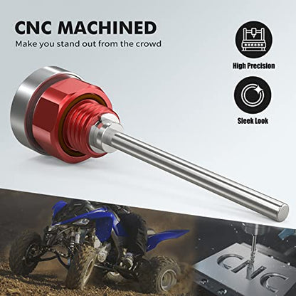 NICECNC Red Engine Oil Dipstick with Temperature Gauge Compatible with Yamaha Raptor 660R 2001-2005 Raptor 700 2006-2021 2022 2023, Raptor 700R 2006-2021 2022 2023 YFZ 450 2004-2013