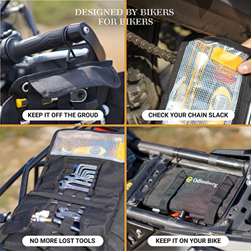 Heavy duty motorcycle tool roll bag - Tools NOT included - Empty small tool bag and roll up wrench organizer tool pouch with elastic loops, pocket MOLLE webbing to wrap tool kit for MC bike ATV UTV