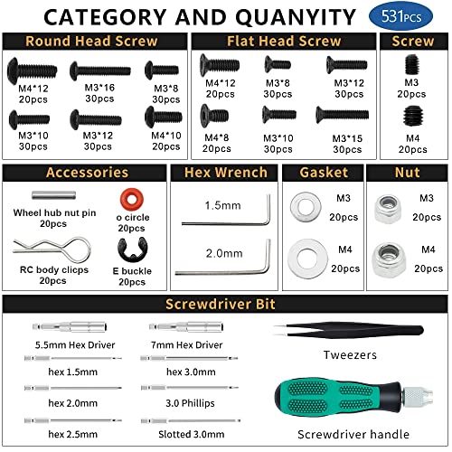 GLOBACT RC Car Repair Work Stand Repair Tool Set 360 Degree Rotation and 521 PCS RC Screws Kit and RC Screwdrivers and Screws Pallet Kit for 1/8 1/10 1/12 1/16 1/18 RC Car Truck Crawler (Blue)