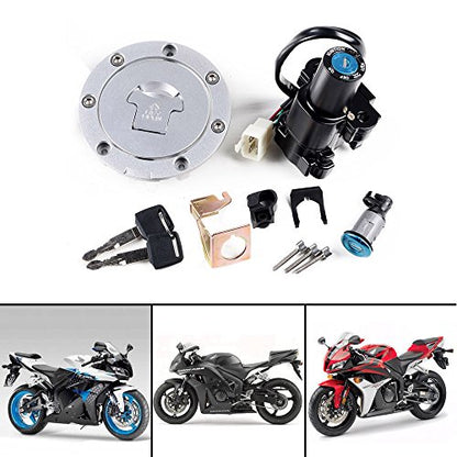 AMOPA Compatible with Honda '04-'07 CBR 1000RR '03-'06 600RR Full Set Ignition Switch Seat Fuel Gas Tank Cap with Lock Key