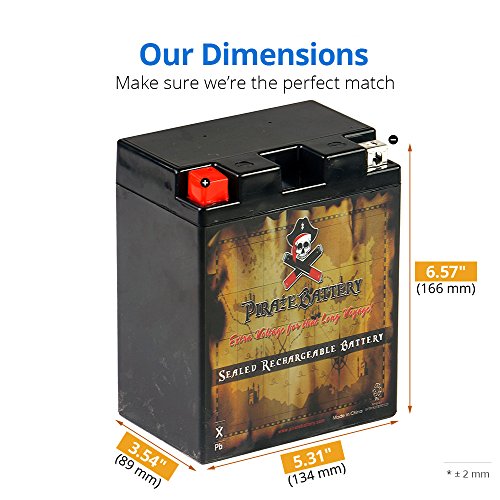 Pirate Battery YB14A-A2 Conventional Replacement Battery for ATV, Motorcycle, Personal Watercraft, and Snowmobile: 12 Volts, 1.4 Amps, 14Ah, Nut and Bolt (T3) Terminal