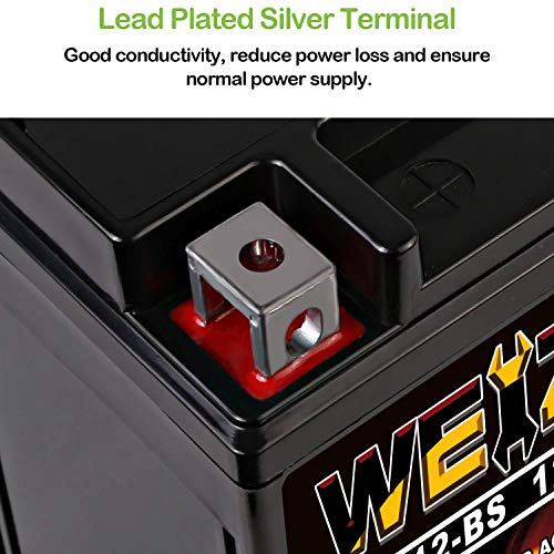 Weize YTX12-BS Motorcycle Battery High Performance - Maintenance Free - Sealed YTX12 BS AGM Rechargeable ATV Batteries compatible with Honda Kawasaki Suzuki