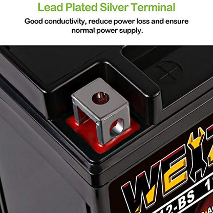 Weize YTX12-BS Motorcycle Battery High Performance - Maintenance Free - Sealed YTX12 BS AGM Rechargeable ATV Batteries compatible with Honda Kawasaki Suzuki