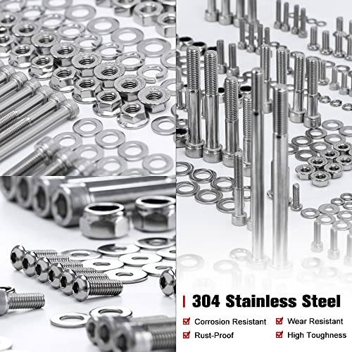 PTNHZ 304 Stainless Steel 662 Piece Polished Bolt Screw Kit Fastener Nut Gasket Washer Set Compatible For YAMAHA YFZ350 YFZ 350 Banshee ATV