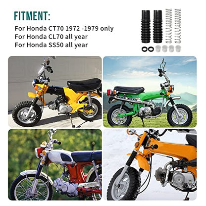 Motoparty Front Fork Rebuild Kit for Honda CT70 Trail70 1972-1979 CL70 SS50 All Model Great Replacement for Fork Boot and Spring Seal Nylon Cover Rebuild Kit