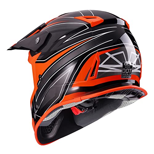 GLX GX23 Dirt Bike Off-Road Motocross ATV Motorcycle Full Face Helmet for Men Women, DOT Approved (Sear Orange, Large)