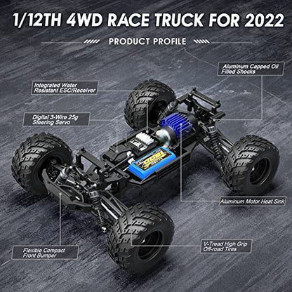 HAIBOXING 1:12 Scale RC Cars 903 RC Monster Truck, 38 km/h Speed Hobby Fast RC Cars for Kids and Adults Toy Gifts, 2.4 GHz 4WD Electric Powered Remote Control Trucks Ready to Run 40+ Min Playtime